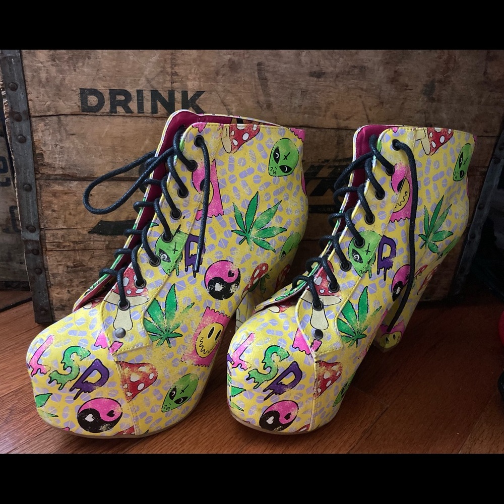 Iron fist “Get Fucked” platform booties. Size 7.